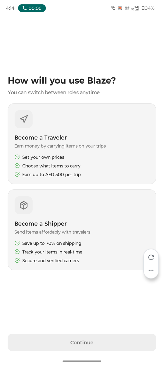 Blaze app screen